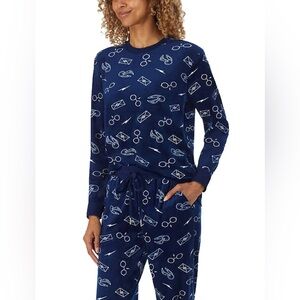 Harry Potter Wizarding World Pajama Set Womens Size Small Navy Lightning Glasses